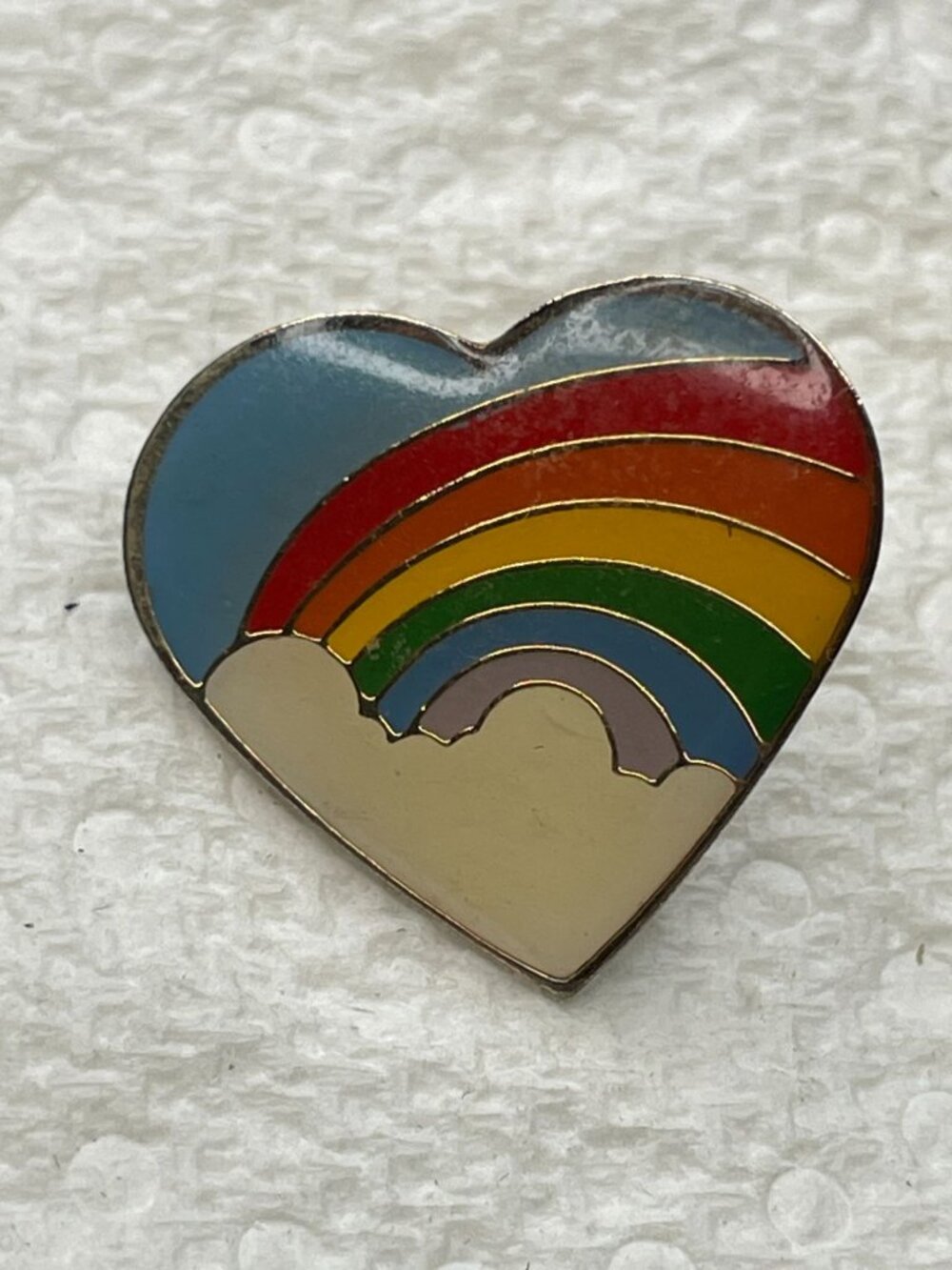 Vintage 1980s Rainbow Cloud Heart Lapel Pin | Retro Pop Art Enamel Brooch